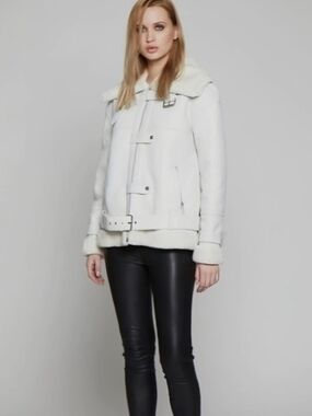 Women’s White Shearling Biker Jacket